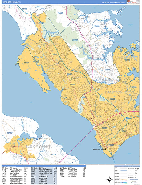 Newport News Zip Code Wall Map